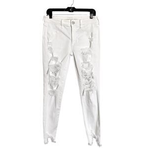 American Eagle Next Level Stretch Jegging Denim Jeans Womens 8 White Distressed